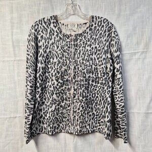 Just B Leopard Print Sequin Zip-Front Cardigan Sweater Size M